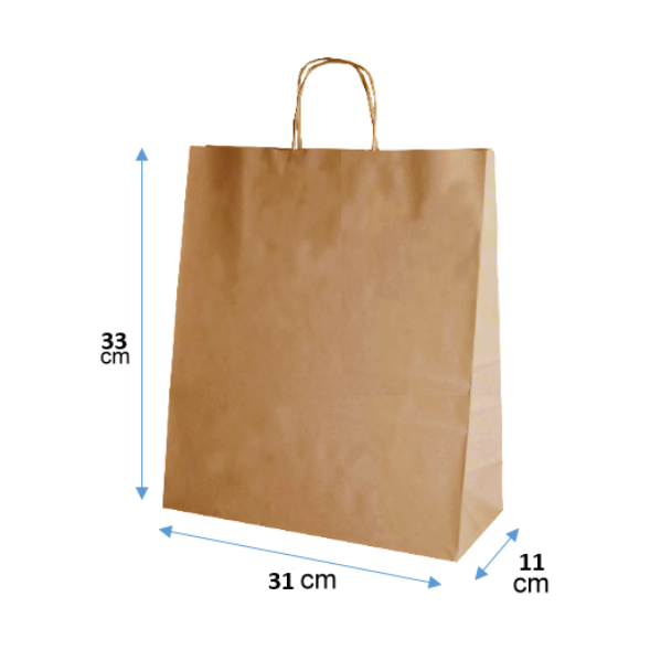 Bolsa de papel café 31x33x11cm con asa